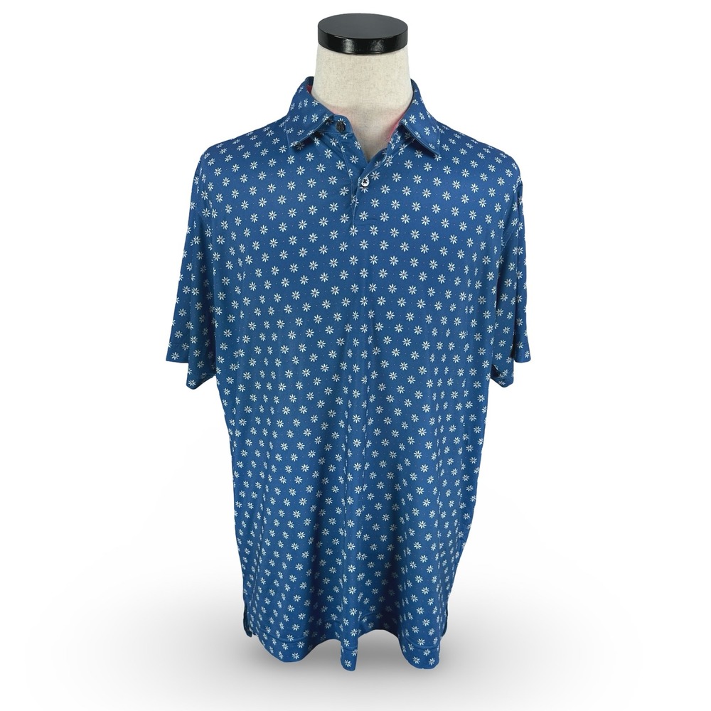 FootJoy Mens Blue‎ Daisy Floral Trump National Philadelphia Golf Polo Shirt L